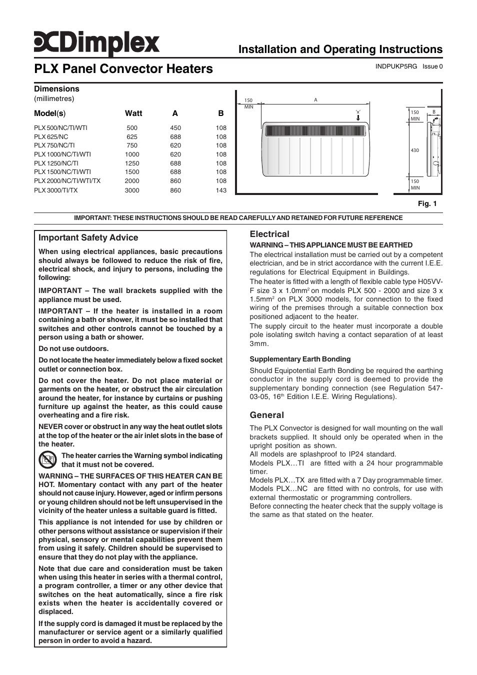 Dimplex PLX 500 User Manual | 4 pages