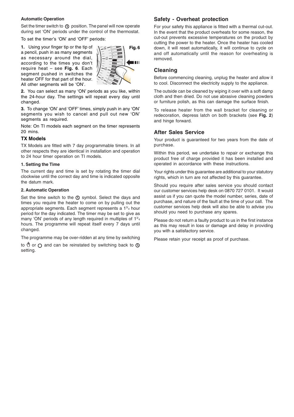 Safety - overheat protection, Cleaning, After sales service | Dimplex PLX 500 User Manual | Page 3 / 4