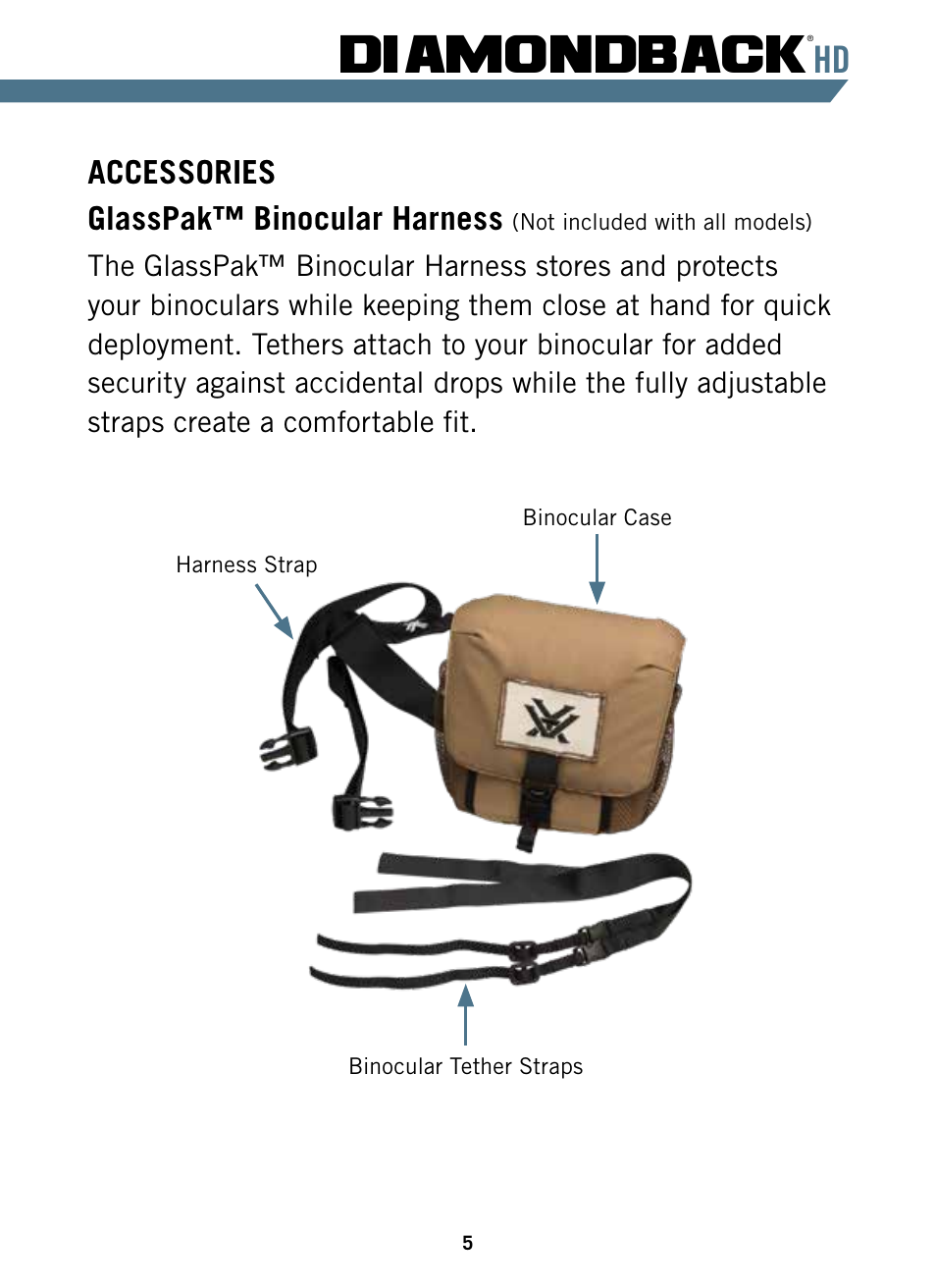 Diamondback, Accessories glasspak™ binocular harness | Vortex Optics 10x32 Diamondback HD Binoculars User Manual | Page 5 / 12