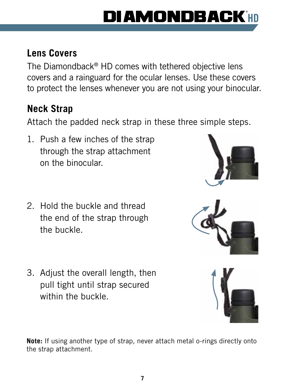 Diamondback, Lens covers, Neck strap | Vortex Optics 10x32 Diamondback HD Binoculars User Manual | Page 7 / 12