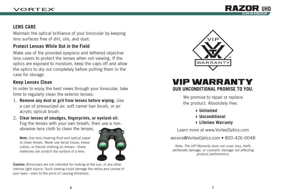 Vip warranty, Razor | Vortex Optics 8x42 Razor UHD Binoculars User Manual | Page 4 / 5