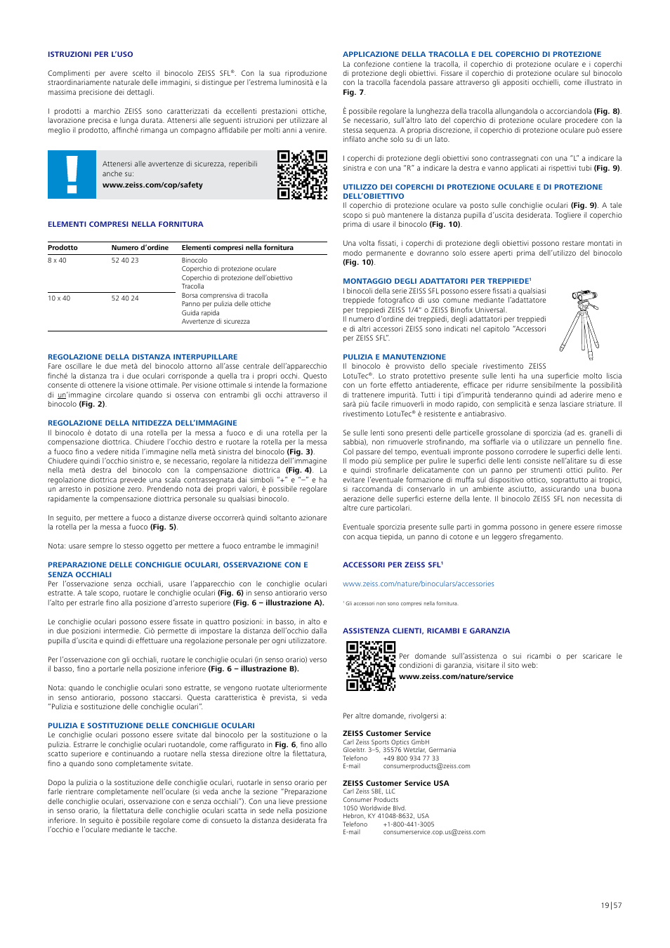 Carl Zeiss 10x40 SFL Binoculars User Manual | Page 19 / 57
