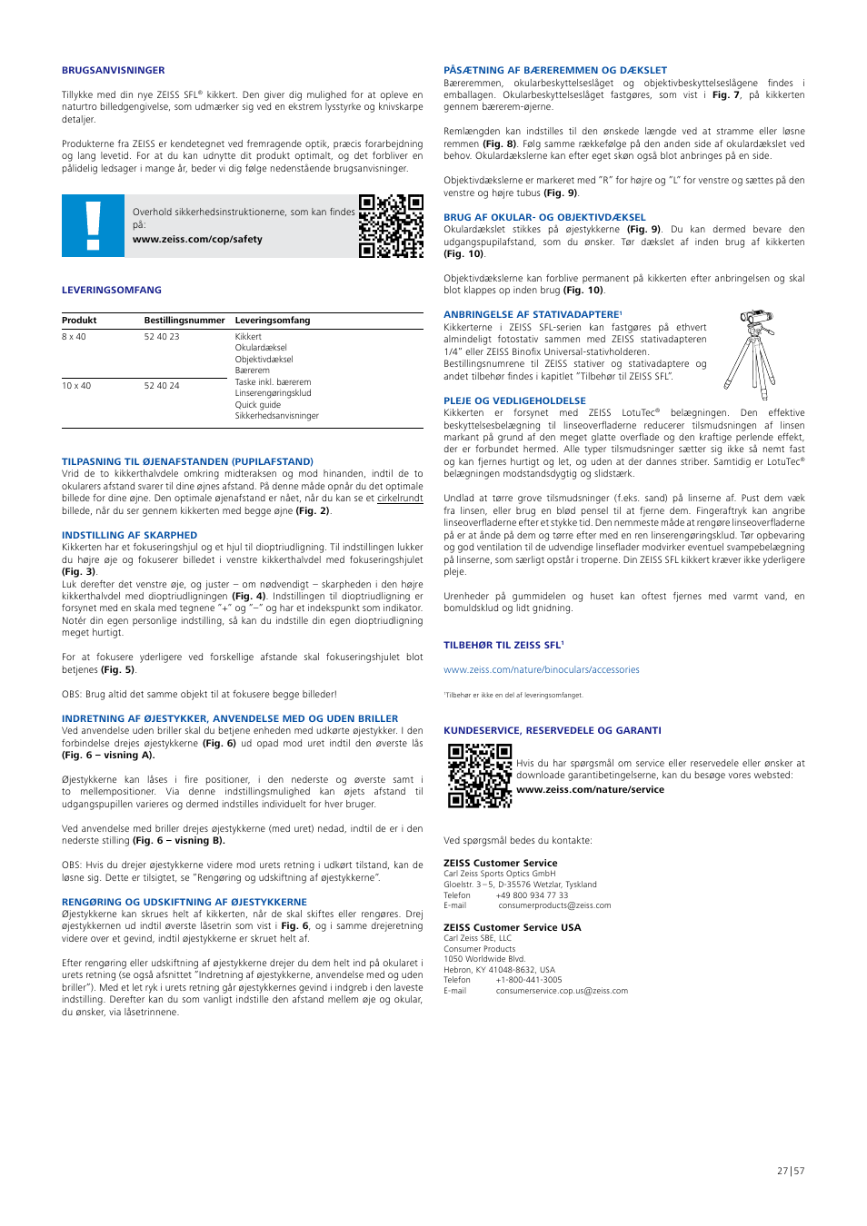 Carl Zeiss 10x40 SFL Binoculars User Manual | Page 27 / 57