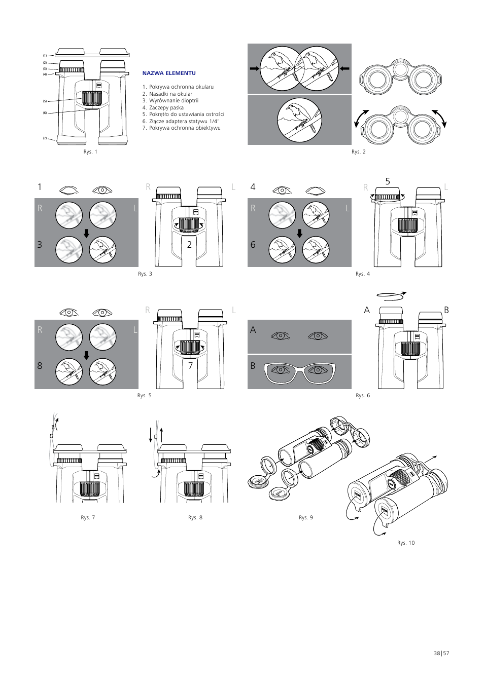 Carl Zeiss 10x40 SFL Binoculars User Manual | Page 38 / 57