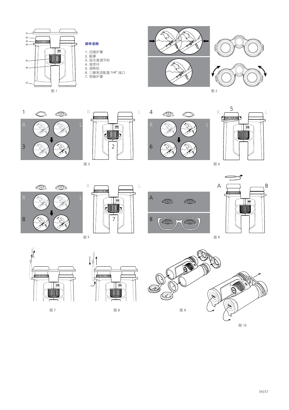 Carl Zeiss 10x40 SFL Binoculars User Manual | Page 54 / 57