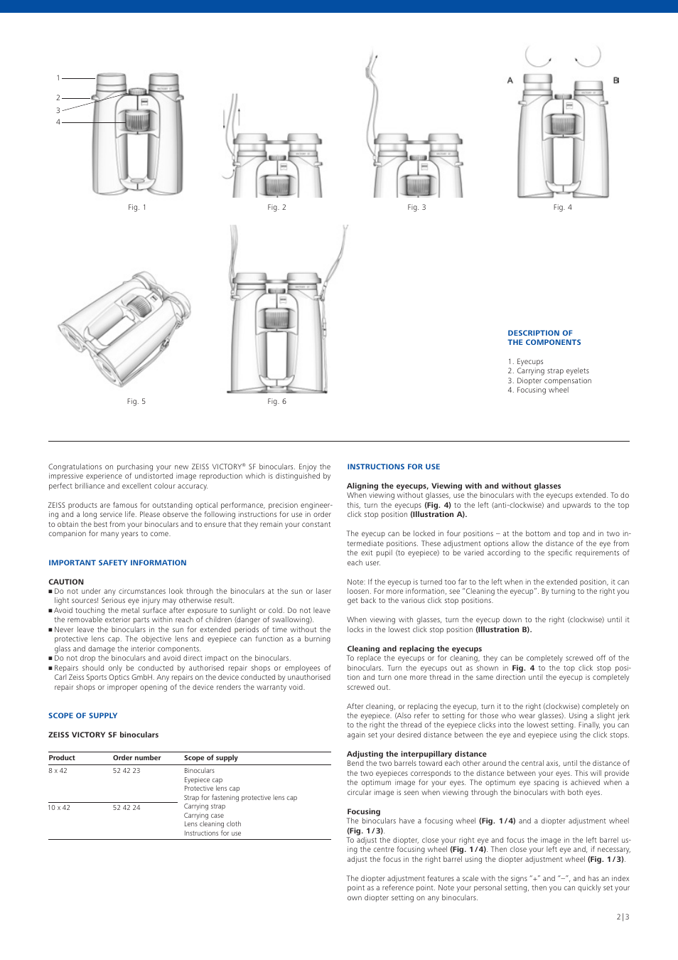 Carl Zeiss 8x42 Victory SF T* Binoculars User Manual | Page 2 / 3