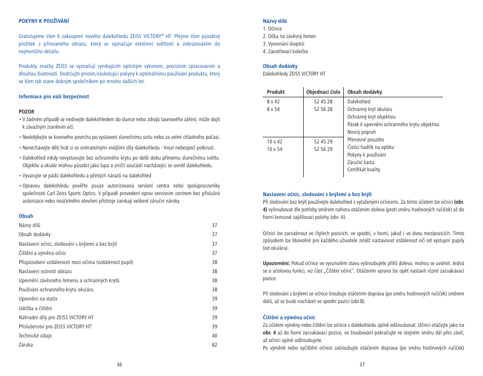 Carl Zeiss 8x54 Victory HT Binoculars User Manual | Page 20 / 50