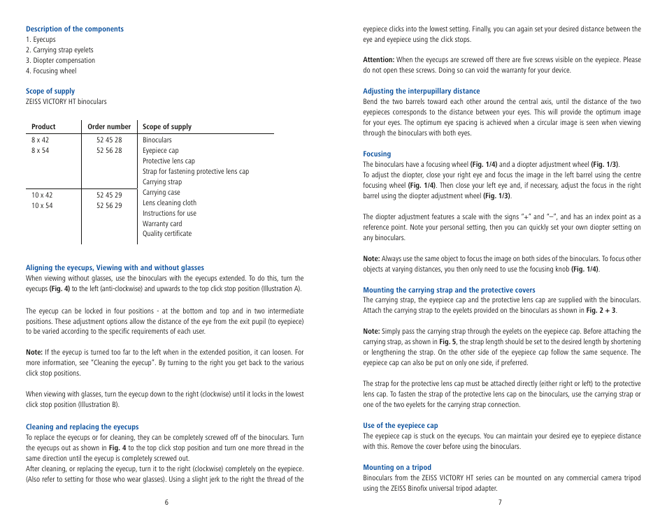 Carl Zeiss 8x54 Victory HT Binoculars User Manual | Page 5 / 50