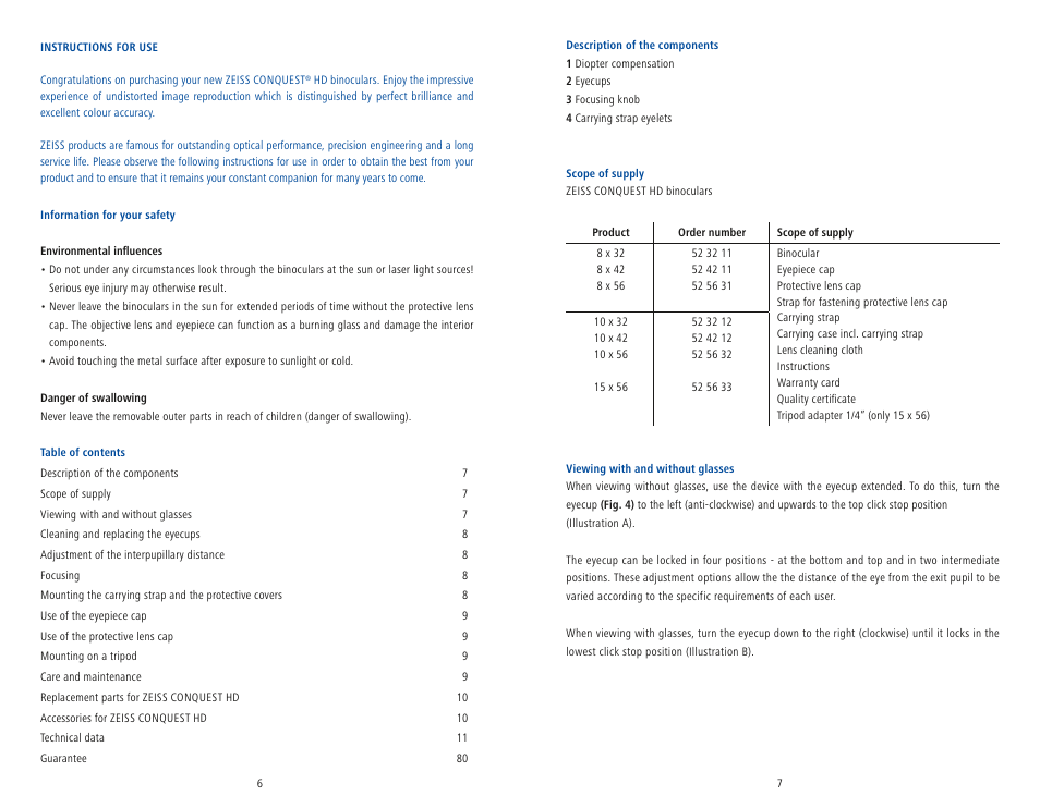 Carl Zeiss 10x42 Conquest HD Binoculars User Manual | Page 2 / 4