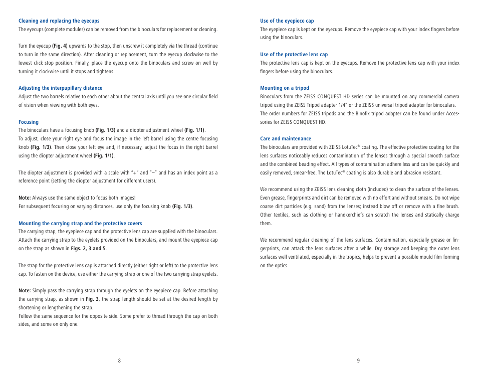 Carl Zeiss 10x42 Conquest HD Binoculars User Manual | Page 3 / 4
