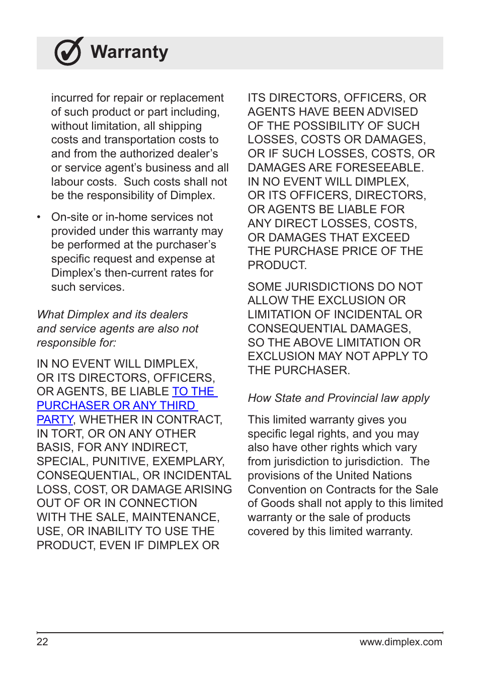 Warranty | Dimplex DF3033ST User Manual | Page 22 / 23