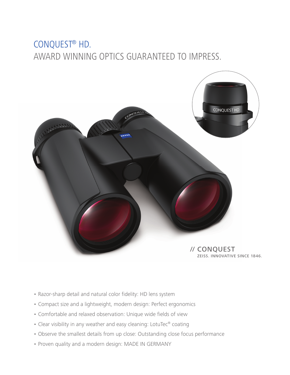 Carl Zeiss 10x56 Conquest HD Binoculars User Manual | 6 pages