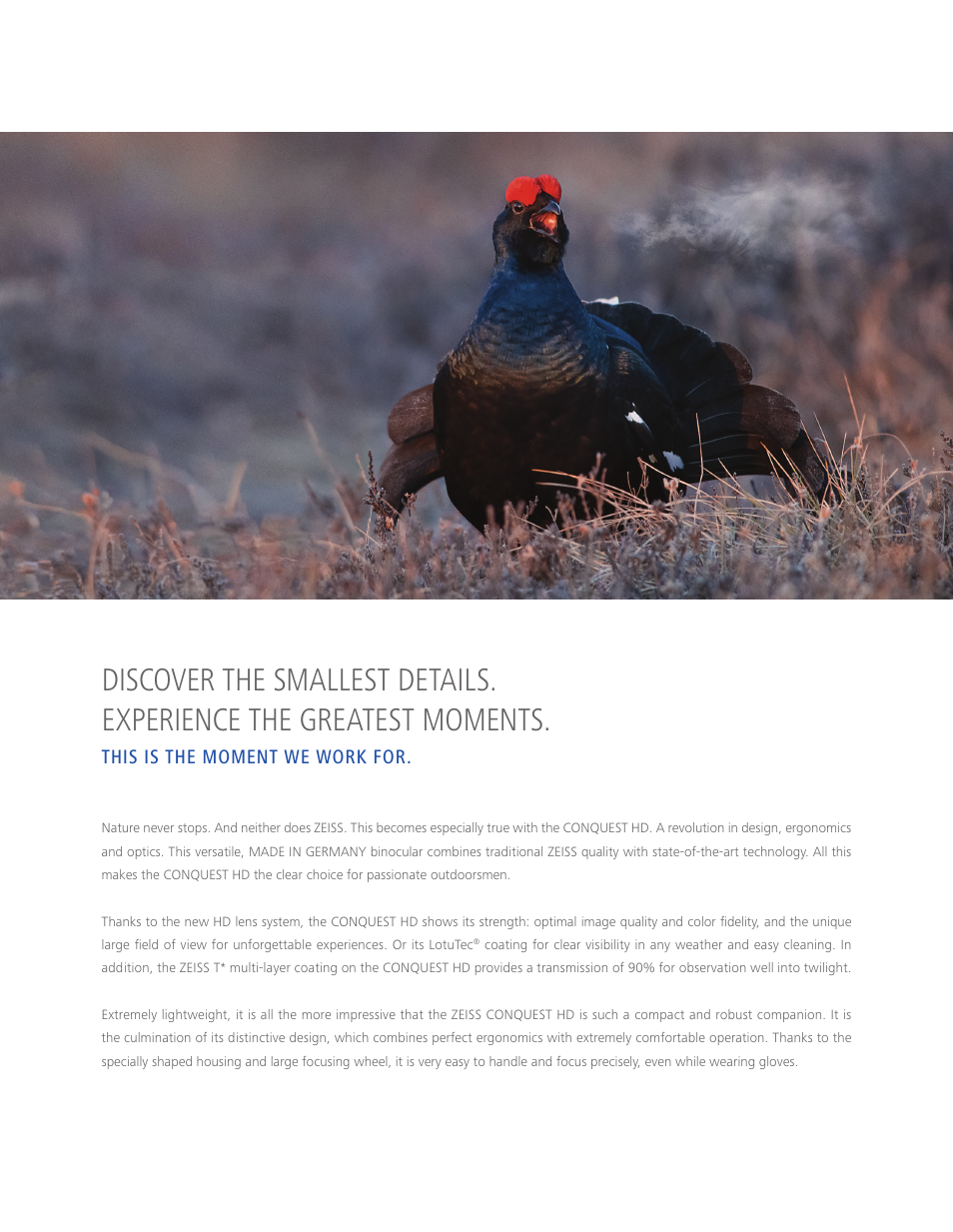 This is the moment we work for | Carl Zeiss 10x56 Conquest HD Binoculars User Manual | Page 4 / 6