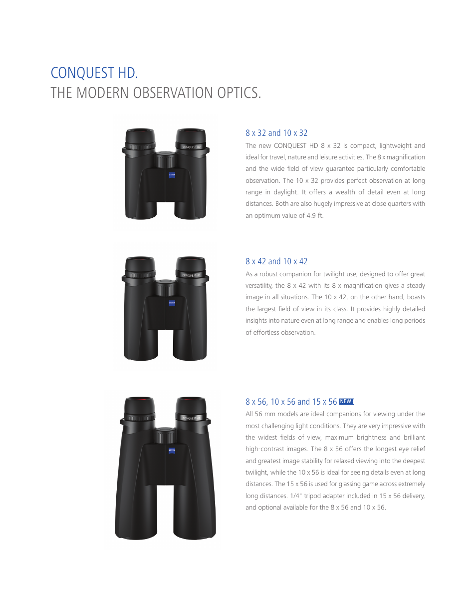 Conquest hd. the modern observation optics | Carl Zeiss 10x56 Conquest HD Binoculars User Manual | Page 5 / 6