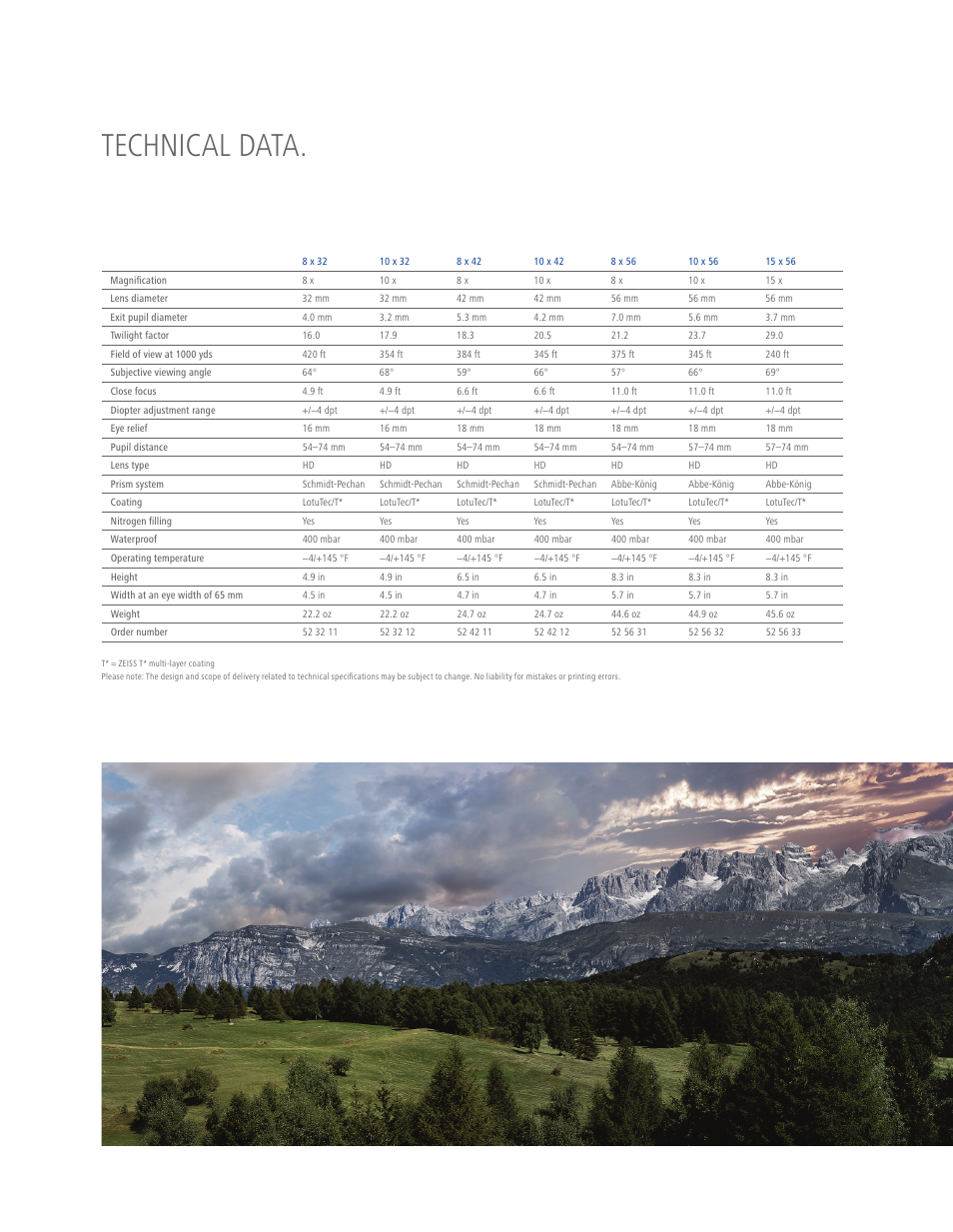 Technical data | Carl Zeiss 10x56 Conquest HD Binoculars User Manual | Page 6 / 6