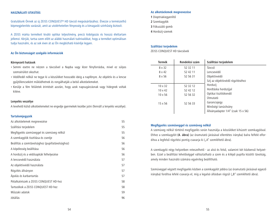 Carl Zeiss 8x56 Conquest HD Binoculars User Manual | Page 29 / 54