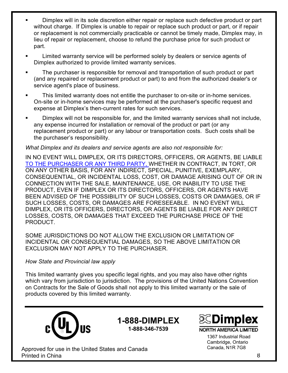 888-dimplex | Dimplex ELECTRIC STOVE User Manual | Page 11 / 11