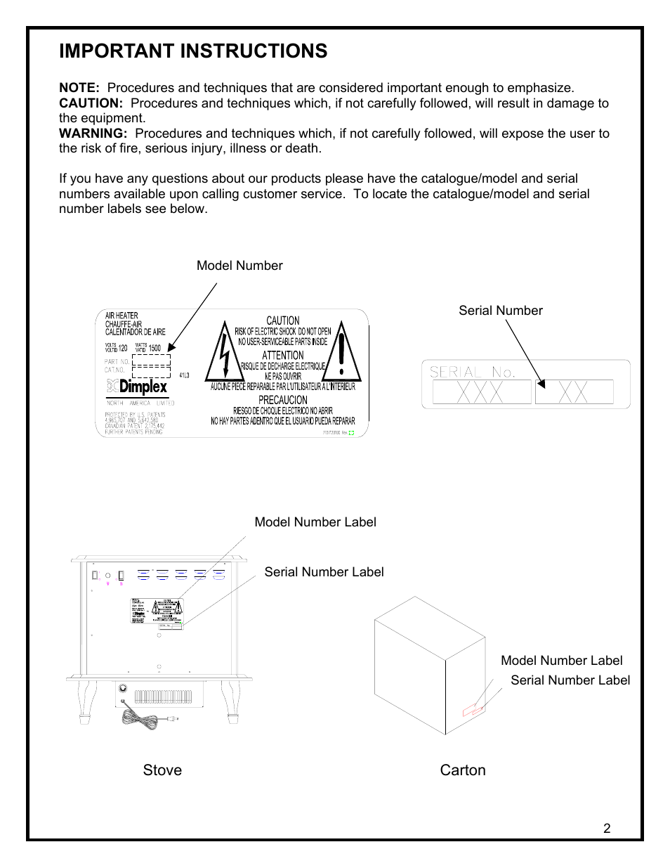 Important instructions | Dimplex ELECTRIC STOVE User Manual | Page 5 / 11
