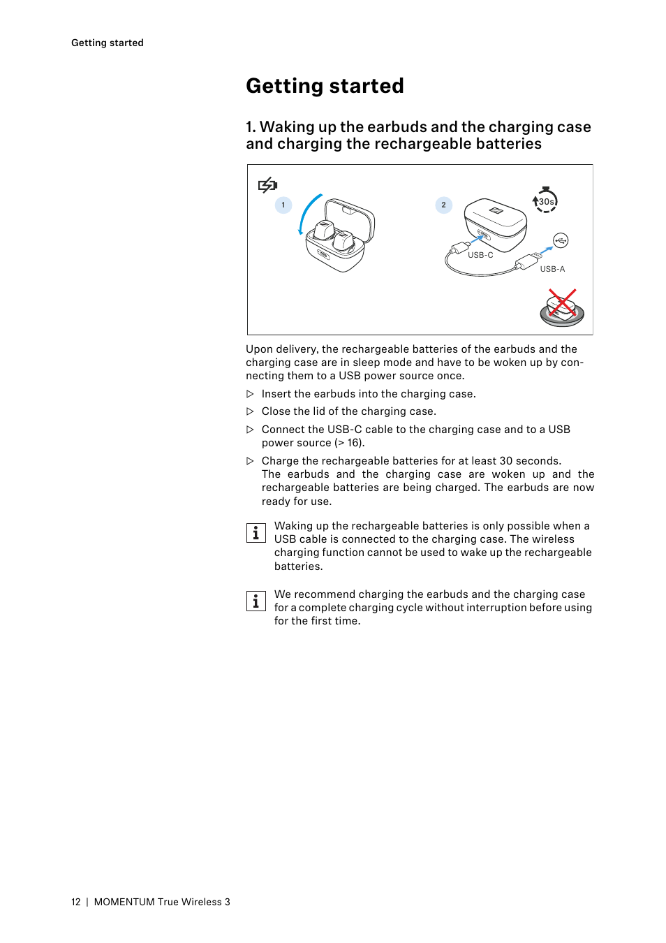 Getting started | Sennheiser MOMENTUM True Wireless 3 Noise-Canceling In-Ear Headphones (Graphite) User Manual | Page 12 / 46