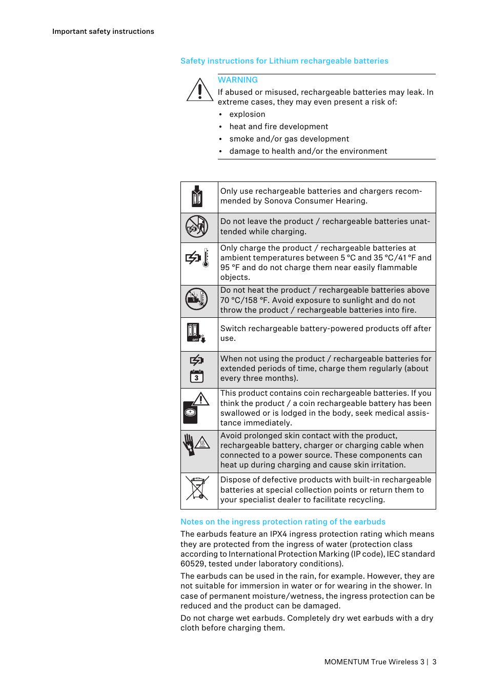 Sennheiser MOMENTUM True Wireless 3 Noise-Canceling In-Ear Headphones (Graphite) User Manual | Page 3 / 46