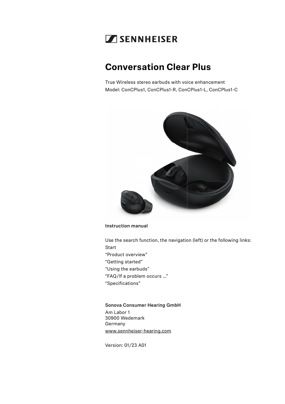 Sennheiser Conversation ClearPlus True Wireless ANC Speech Enhancer User Manual | 42 pages