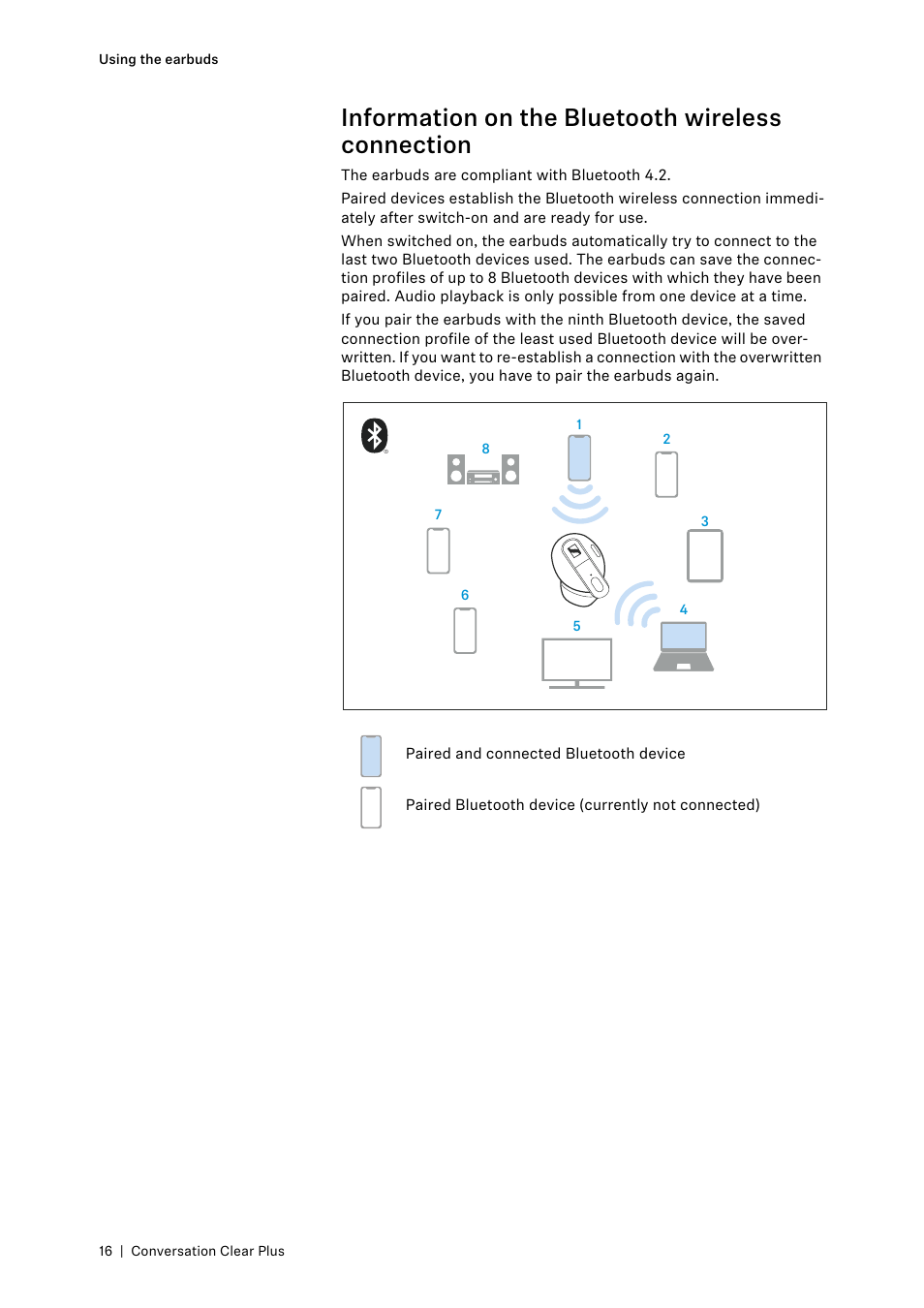 Information on the bluetooth wireless connection | Sennheiser Conversation ClearPlus True Wireless ANC Speech Enhancer User Manual | Page 16 / 42