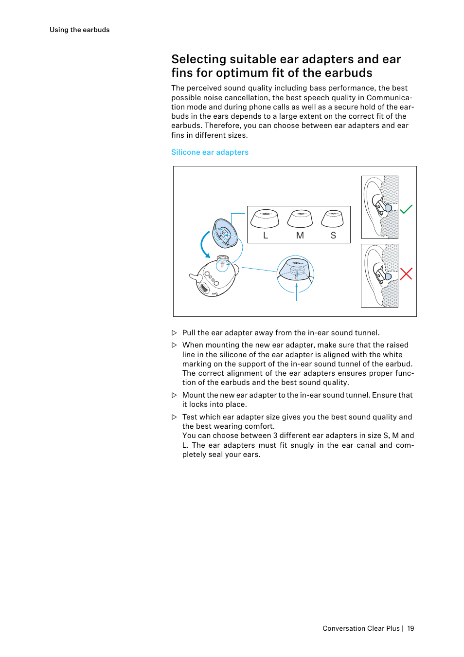 Silicone ear adapters | Sennheiser Conversation ClearPlus True Wireless ANC Speech Enhancer User Manual | Page 19 / 42