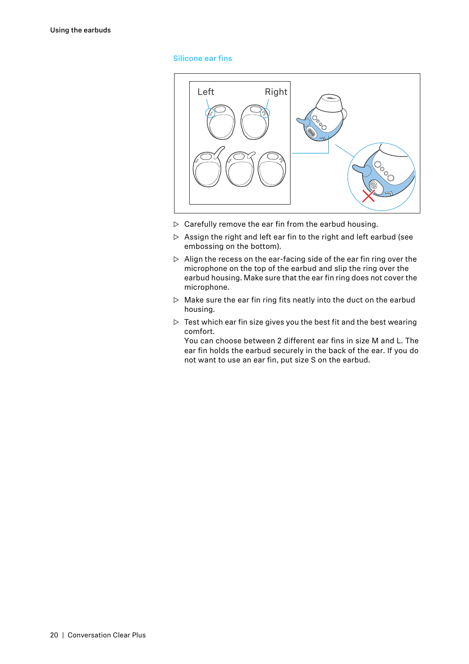 Silicone ear fins | Sennheiser Conversation ClearPlus True Wireless ANC Speech Enhancer User Manual | Page 20 / 42