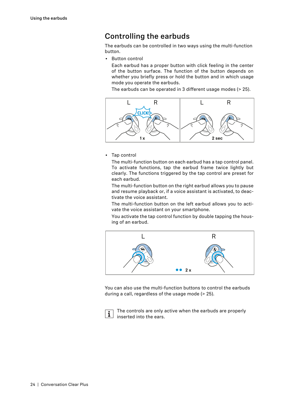 Controlling the earbuds, Lr l r | Sennheiser Conversation ClearPlus True Wireless ANC Speech Enhancer User Manual | Page 24 / 42