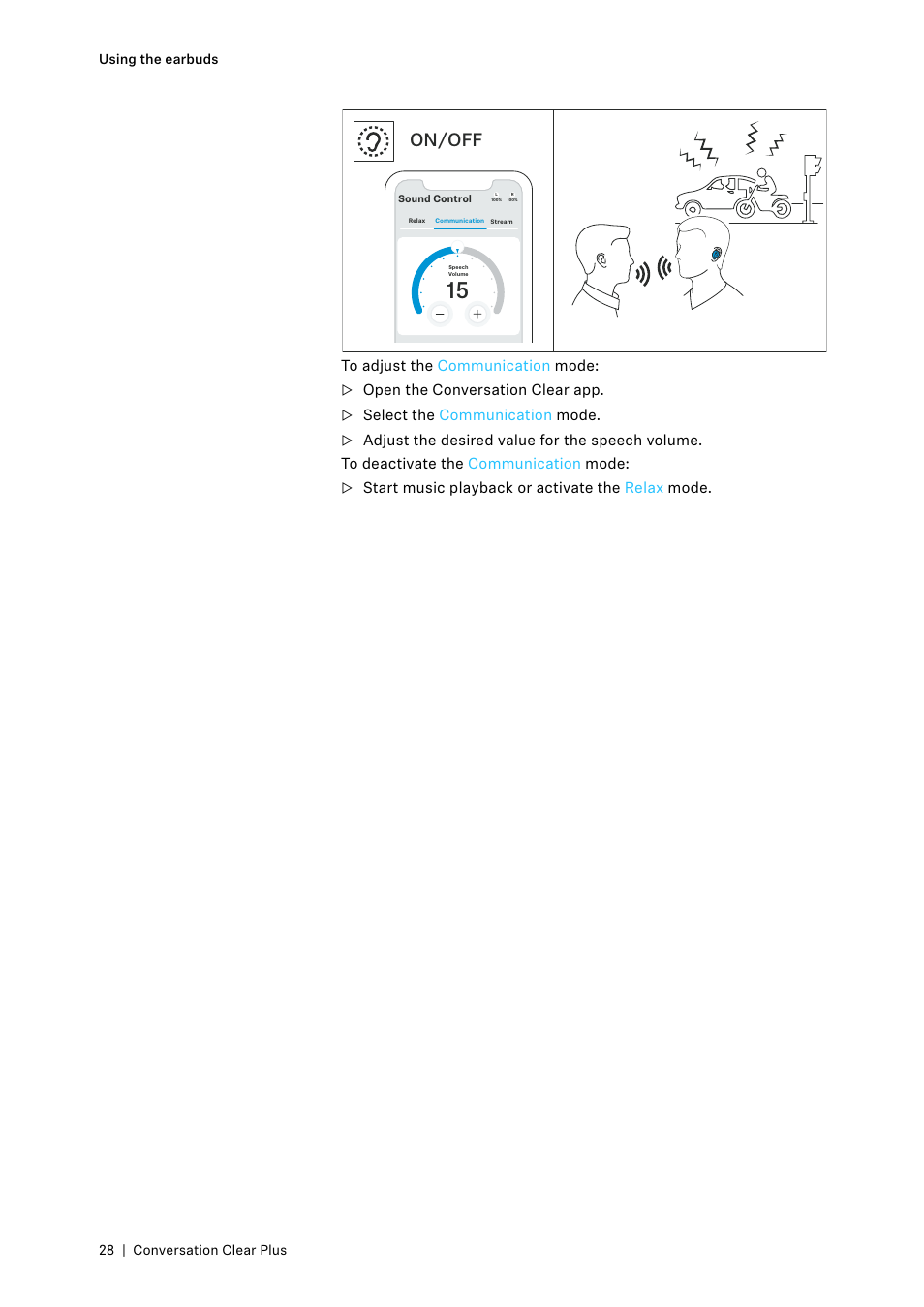 On/off | Sennheiser Conversation ClearPlus True Wireless ANC Speech Enhancer User Manual | Page 28 / 42