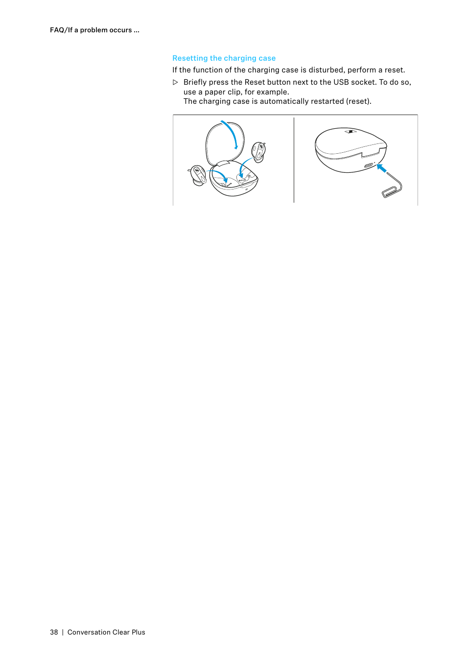 Resetting the charging case | Sennheiser Conversation ClearPlus True Wireless ANC Speech Enhancer User Manual | Page 38 / 42
