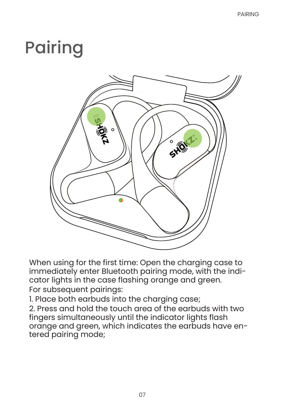 Pairing | SHOKZ OpenFit Open-Ear True Wireless Earbuds (Black) User Manual | Page 11 / 42