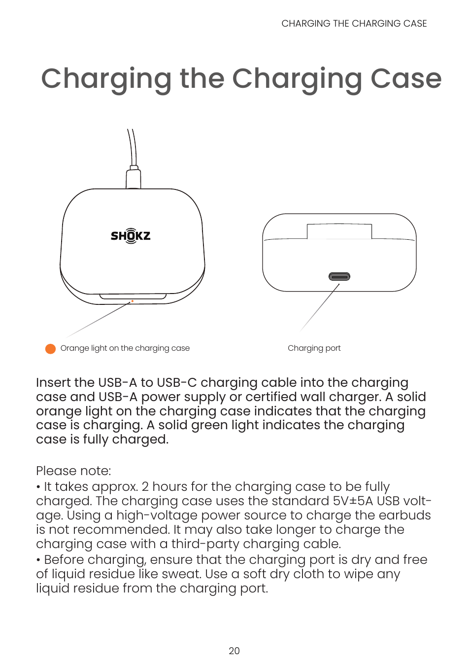 Charging the charging case | SHOKZ OpenFit Open-Ear True Wireless Earbuds (Black) User Manual | Page 27 / 42