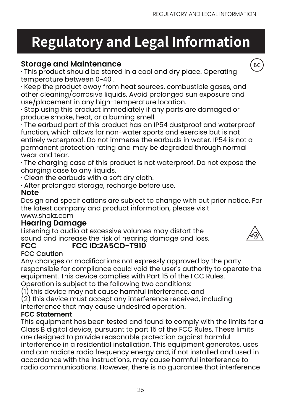 Regulatory and legal information | SHOKZ OpenFit Open-Ear True Wireless Earbuds (Black) User Manual | Page 35 / 42