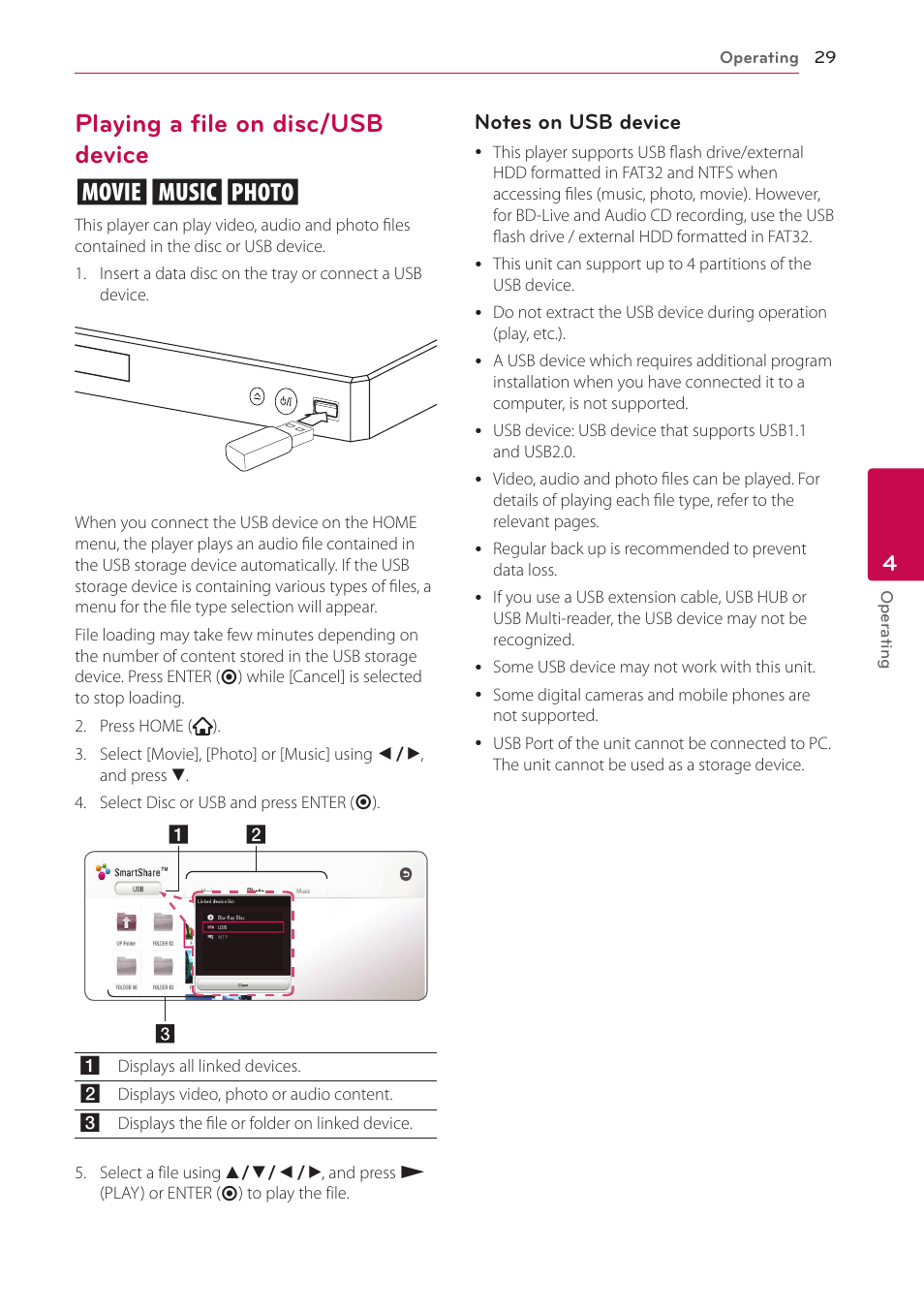 Playing a file on disc/usb device, 29 – playing a file on disc/usb device, Playing a file on disc/usb device yui | LG BP350 Blu-ray Disc Player with Wi-Fi User Manual | Page 29 / 62