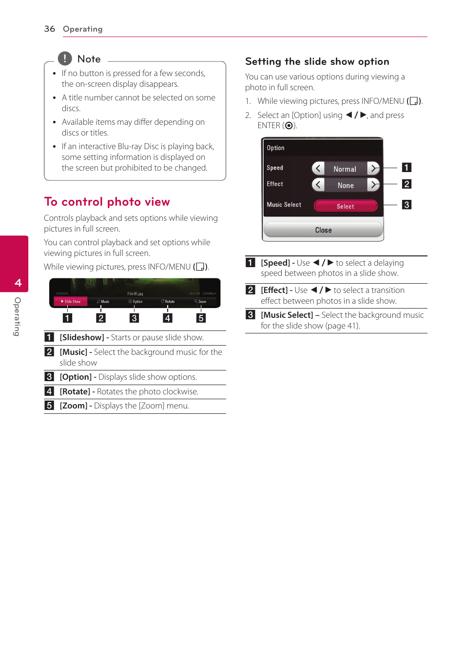 To control photo view, 36 – to control photo view | LG BP350 Blu-ray Disc Player with Wi-Fi User Manual | Page 36 / 62