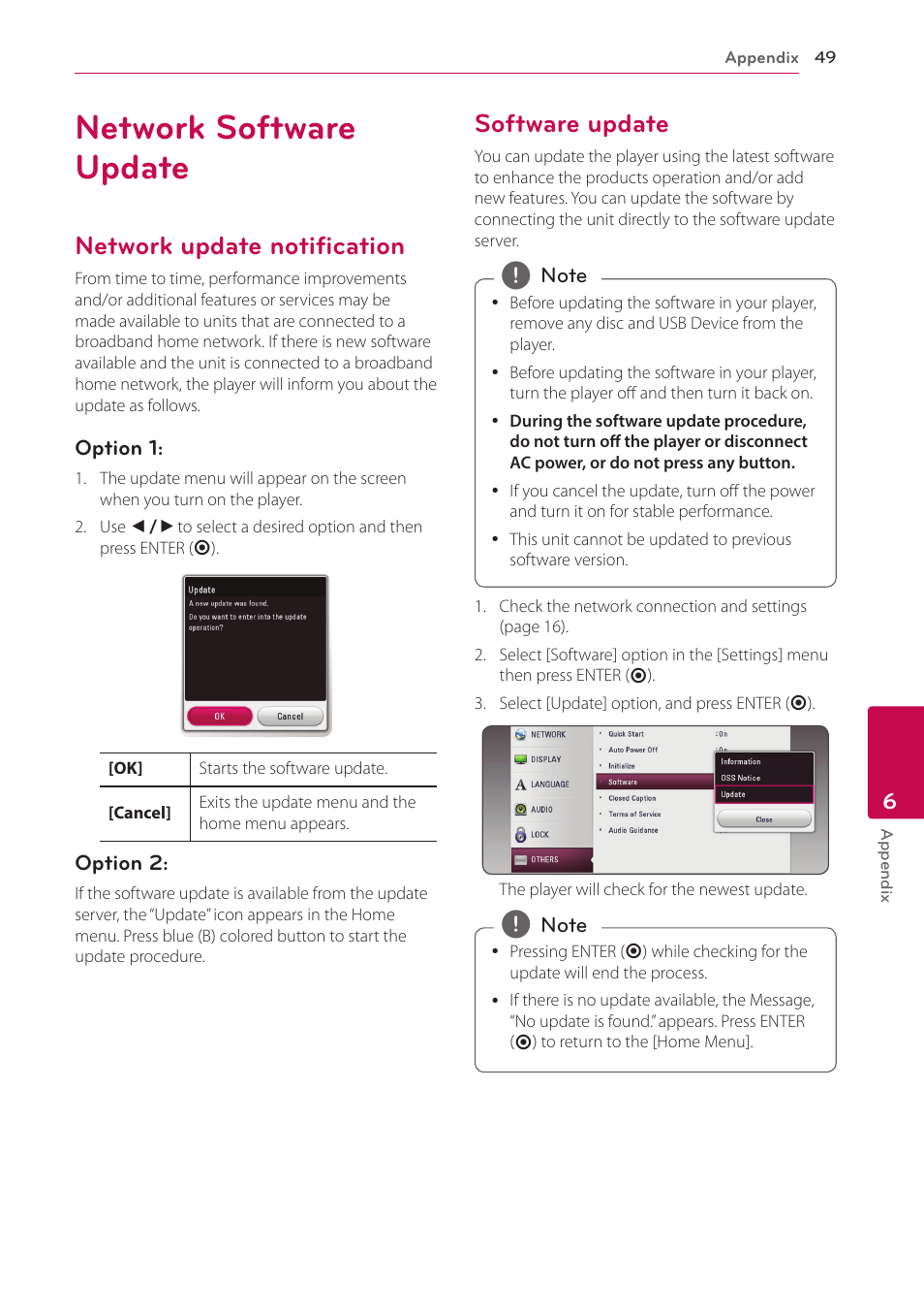 Network software update, Network update notification, Software update | LG BP350 Blu-ray Disc Player with Wi-Fi User Manual | Page 49 / 62