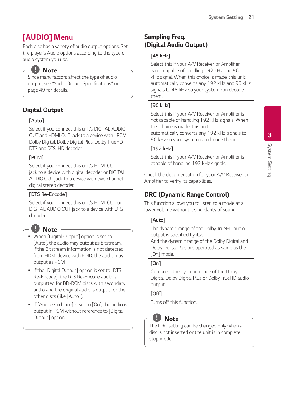 Audio] menu, 21 – [audio] menu | LG UBK80 HDR UHD Blu-ray Disc Player User Manual | Page 21 / 56