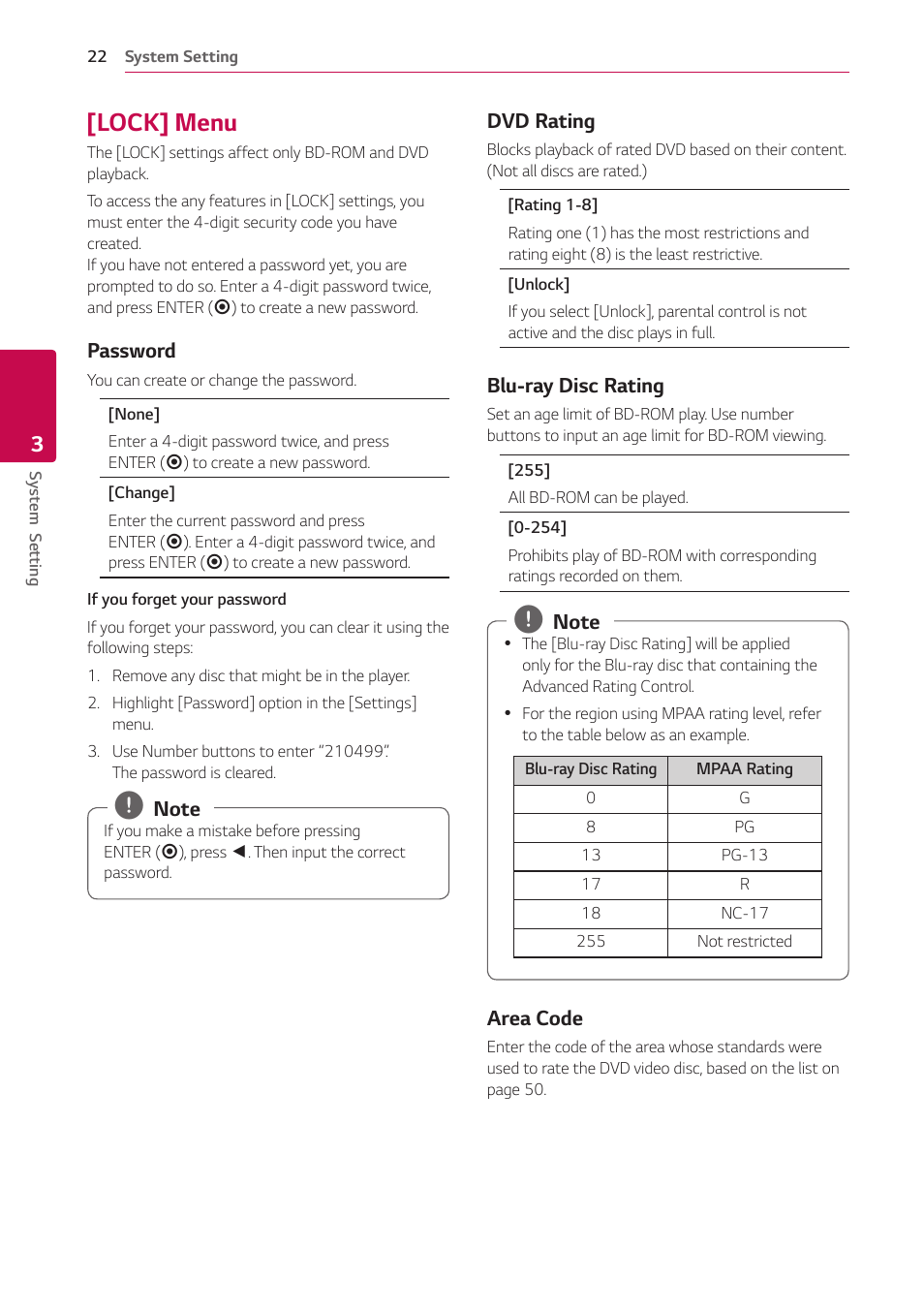 Lock] menu, 22 – [lock] menu | LG UBK80 HDR UHD Blu-ray Disc Player User Manual | Page 22 / 56