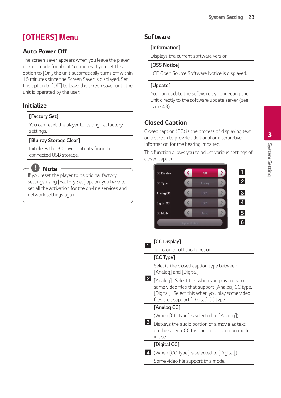 Others] menu, 23 – [others] menu | LG UBK80 HDR UHD Blu-ray Disc Player User Manual | Page 23 / 56
