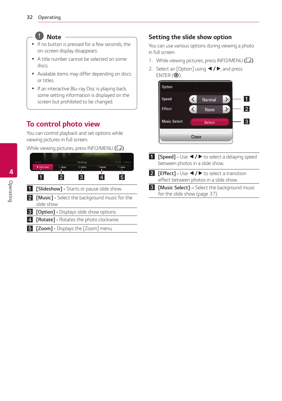To control photo view, 32 – to control photo view | LG UBK80 HDR UHD Blu-ray Disc Player User Manual | Page 32 / 56