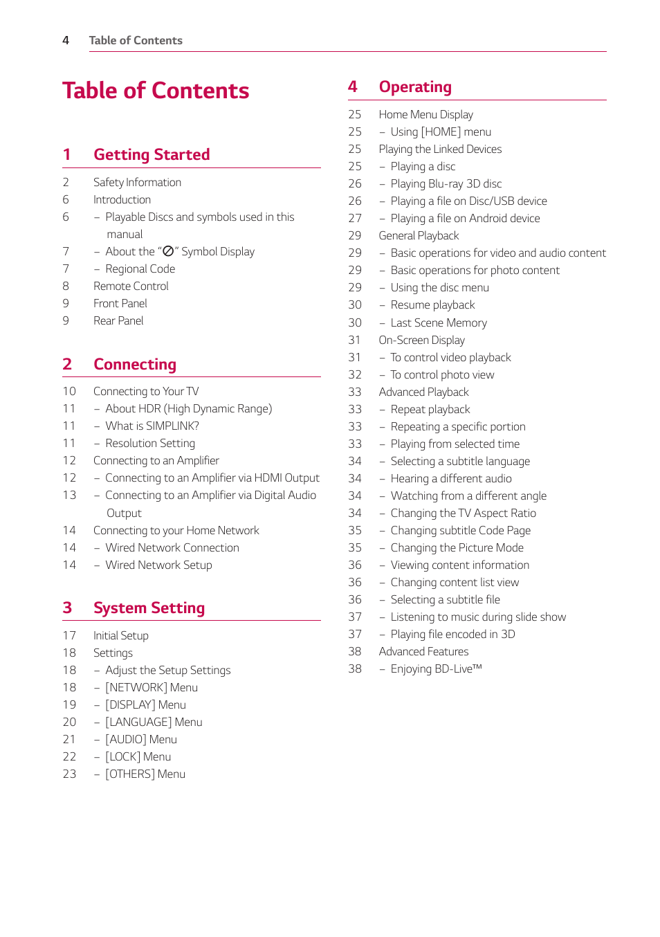 LG UBK80 HDR UHD Blu-ray Disc Player User Manual | Page 4 / 56