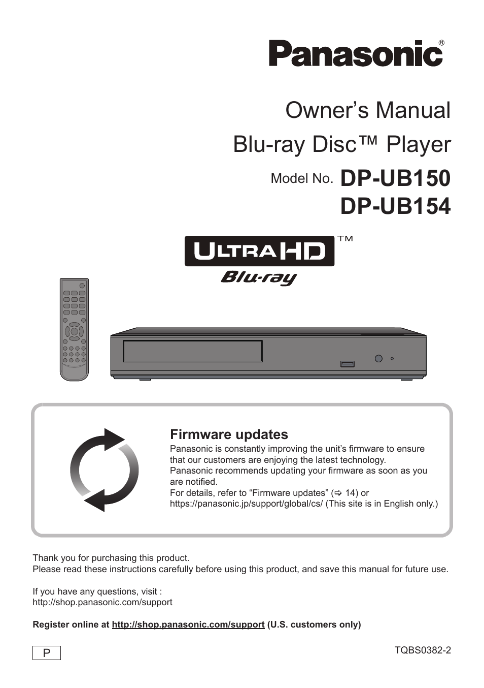 Panasonic DP-UB154P-K Ultra HD 4K Blu-ray Disc Player User Manual | 36 pages