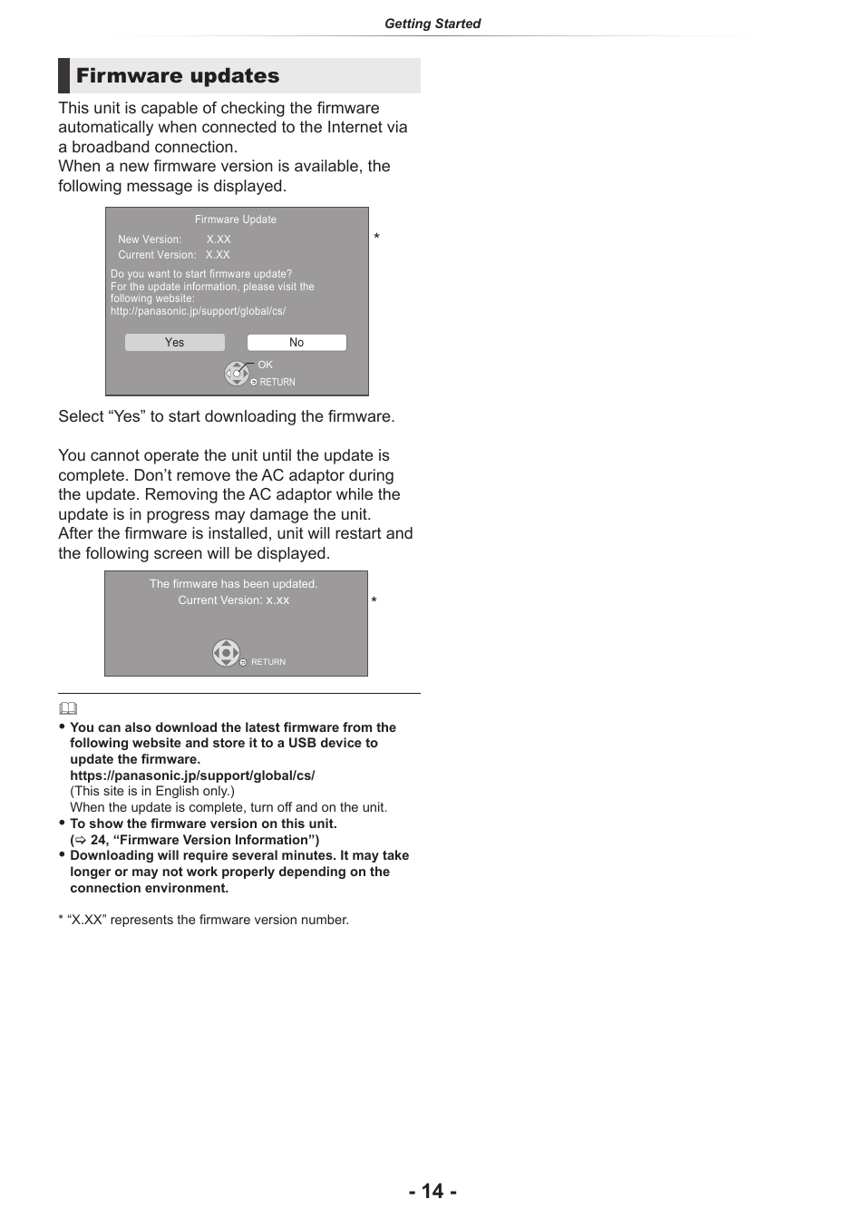 Firmware can be updated, Firmware updates | Panasonic DP-UB154P-K Ultra HD 4K Blu-ray Disc Player User Manual | Page 14 / 36