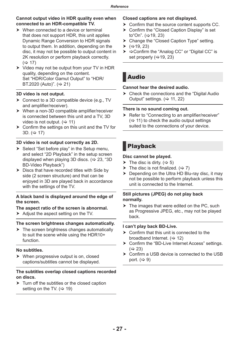 Audio, Playback | Panasonic DP-UB154P-K Ultra HD 4K Blu-ray Disc Player User Manual | Page 27 / 36