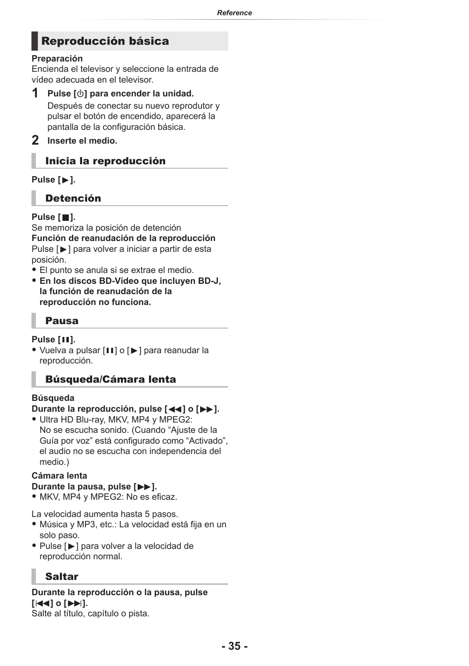 Reproducción básica | Panasonic DP-UB154P-K Ultra HD 4K Blu-ray Disc Player User Manual | Page 35 / 36