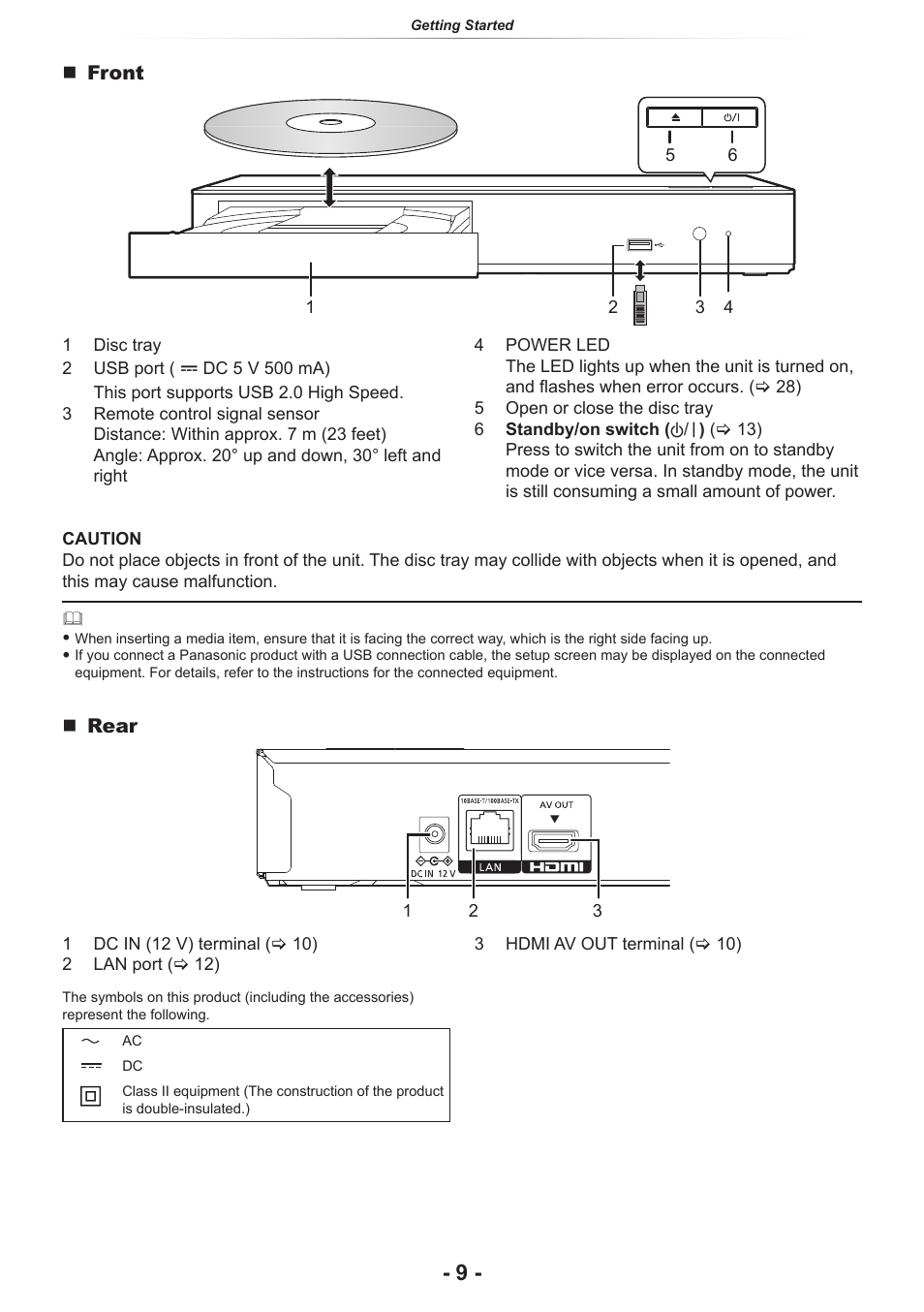 Open or close the disc tray | Panasonic DP-UB154P-K Ultra HD 4K Blu-ray Disc Player User Manual | Page 9 / 36