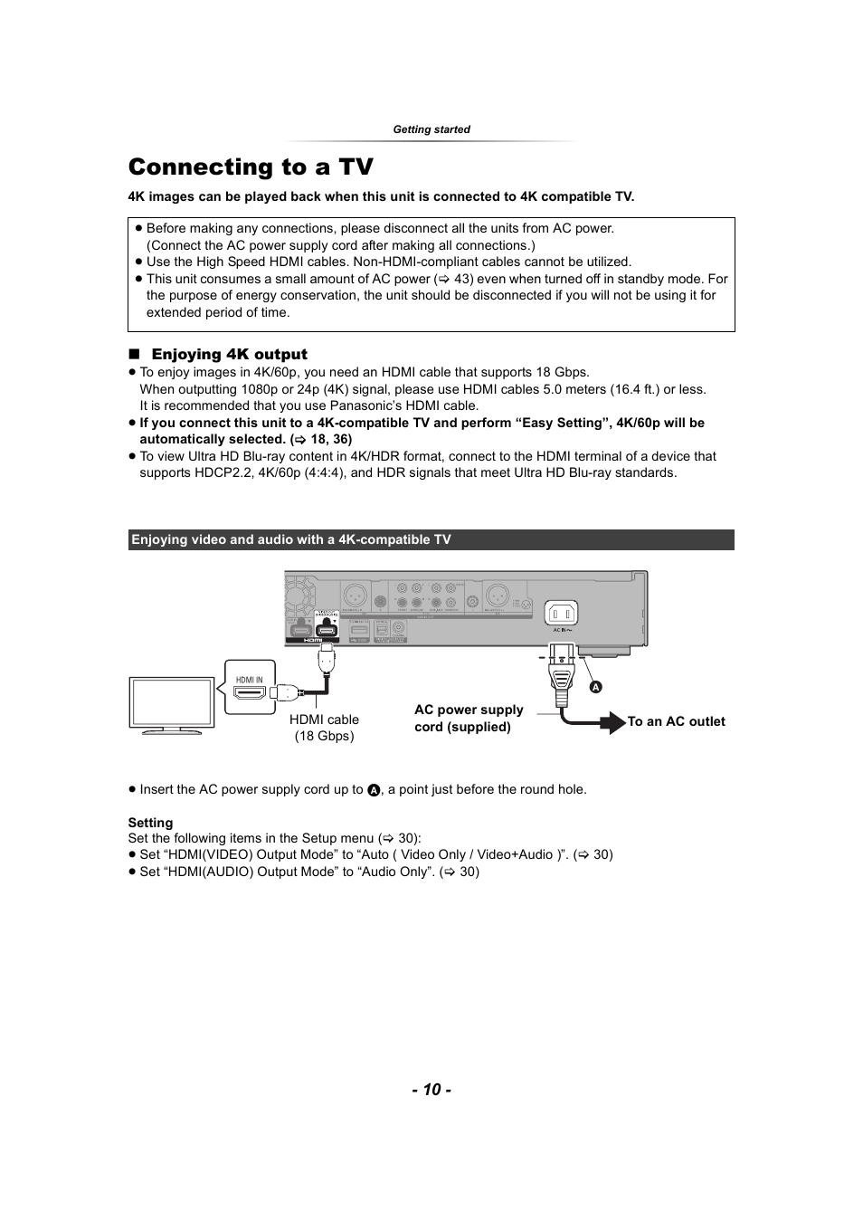 Connecting to a tv, Rminal | Panasonic DP-UB9000 HDR UHD 4K Multi-Region Network Blu-ray Disc Player User Manual | Page 10 / 51
