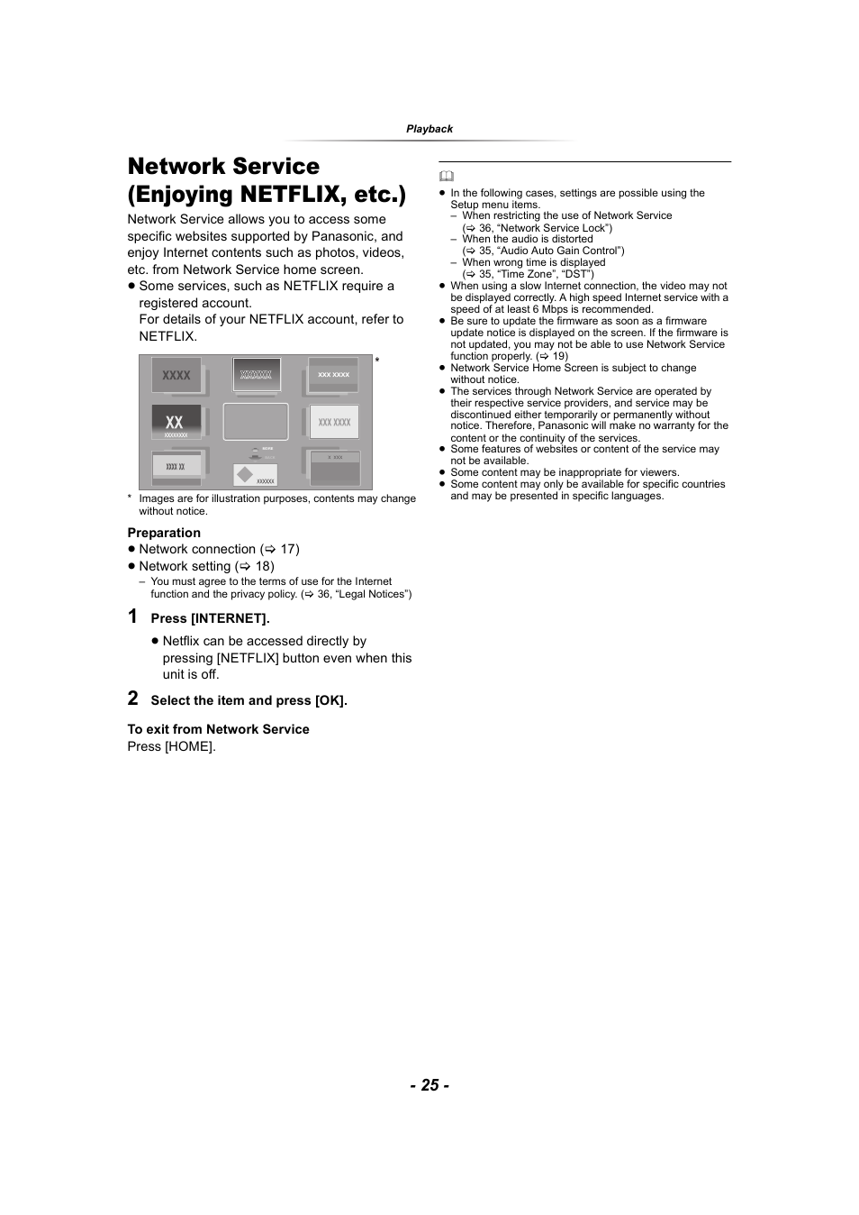 Network service (enjoying netflix, etc.), Network service, Enjoying netflix, etc.) | Reen | Panasonic DP-UB9000 HDR UHD 4K Multi-Region Network Blu-ray Disc Player User Manual | Page 25 / 51
