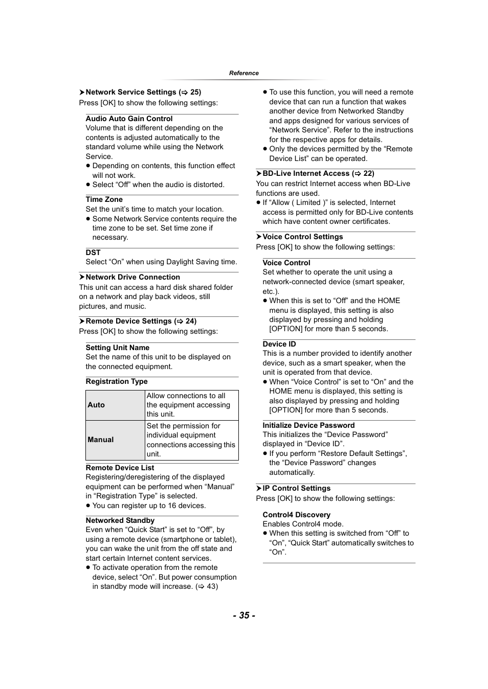 In discs, 35, “audio auto gain control”), 35, “time zone”, “dst”) | Panasonic DP-UB9000 HDR UHD 4K Multi-Region Network Blu-ray Disc Player User Manual | Page 35 / 51